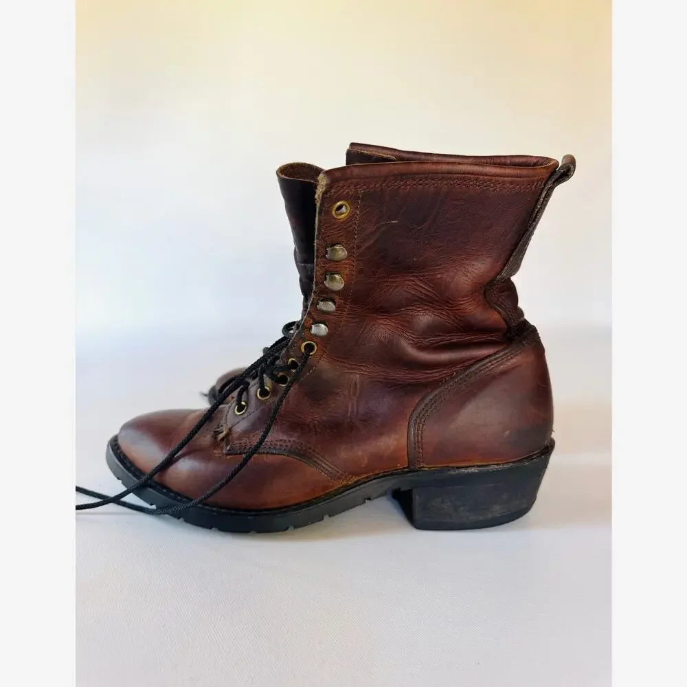 Vintage USA Made Leather Work Boots Aero Glide Soles Brown Men's 8.5D?